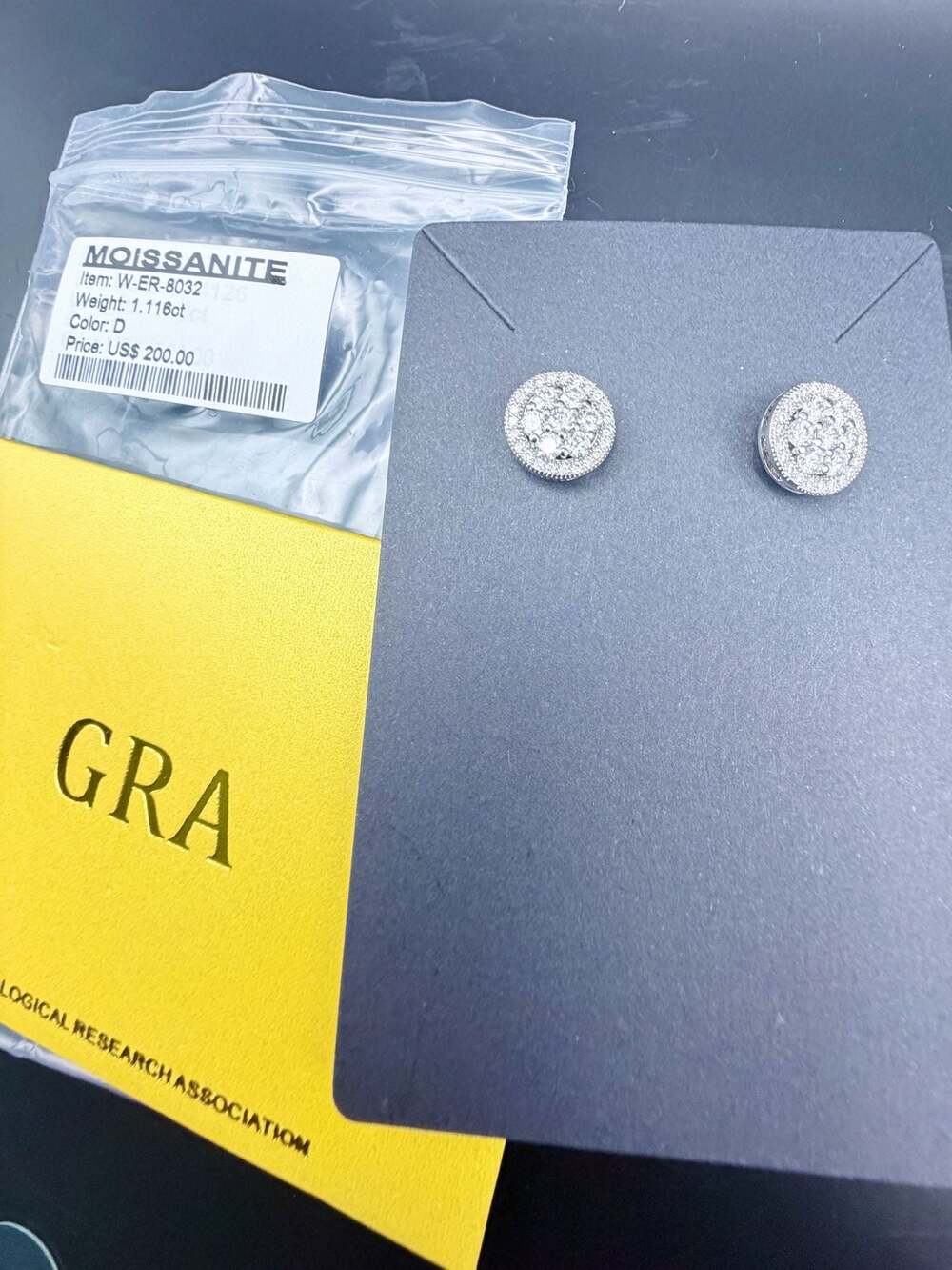 GRA Moissanite 1.116ct D Color Round Cluster Stud Earrings.